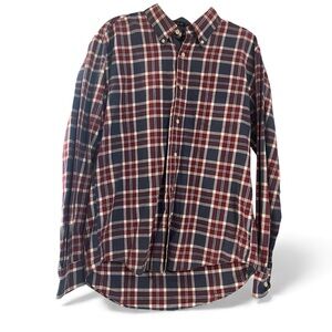 Tommy Hilfiger Slim Fit Button Down Dress Shirt Oxford Plaid Blue Red